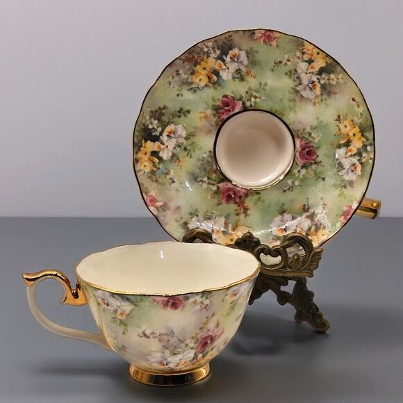 Vintage Bradford Editions Lena Liu "Exquisite" Floral Teacup & Saucer Set - Picture 2 of 5